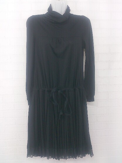 ◇ MICHEL KLEIN ミッシェルクラン タートルネック プリーツ 長袖 膝丈 ワンピース サイズ 38 ブラック レディース E拍卖