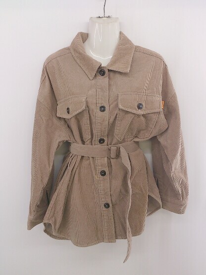 ◇ ◎ 179/WG コーデュロイ 胸ポケット 長袖 シャツ ジャケット サイズ38 モカ ベージュ系 レディース E拍卖