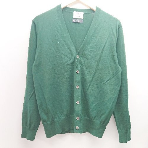 ◇ edifice ニット クルーネック フロントボタン リブ シンプル 長袖 カーディガン サイズ46 グリーン レディース メンズ E拍卖