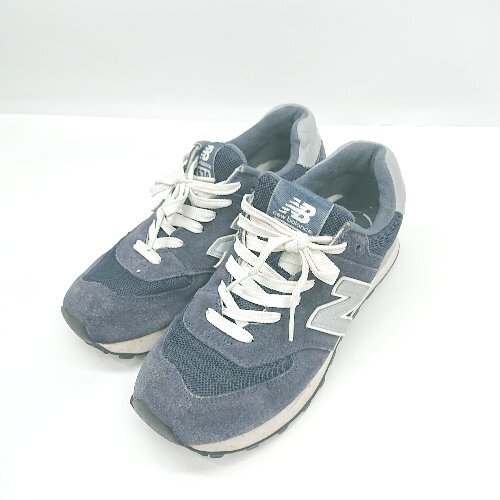 ◇ ⊇ NEW BALANCE M574NN 574 ロゴ入り ローカットスニーカー サイズ24.5 ネイビー ホワイト レディース メンズ E拍卖
