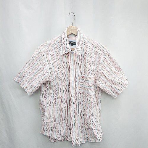 ◇ ⊂ PLAYBOY プレイボーイ ストライプ柄 ロゴ刺? 半袖 シャツ サイズLL ホワイト マルチカラー メンズ E拍卖