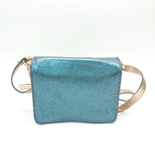 ◇ NEUVILLE ヌービル 光沢感 シンプル オシャレ コンパクト 綺麗め ショルダーバッグ ブルー ゴールド レディース E拍卖