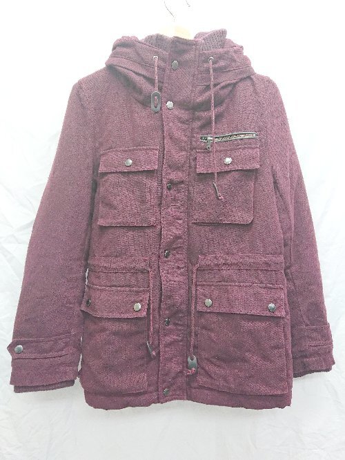 ◇ THE SHOP TK ザ ショップ ティーケー 中綿 ジップアップ フード収納 長袖 ジャケット サイズL ボルドー系 メンズ P拍卖