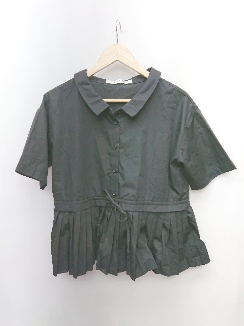 ◇ Ray BEAMS レイ ビームス プリーツ かわいい 無地 半袖 カットソー ブラウス 表記なし ブラック レディース P拍卖