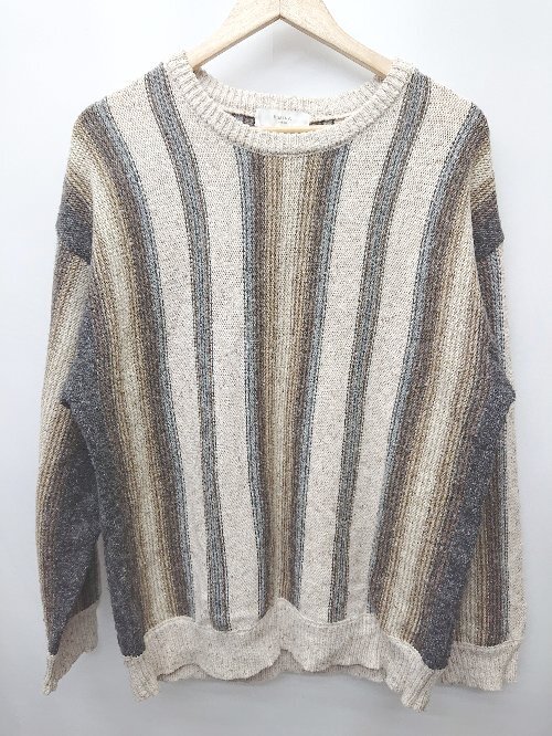◇ B:MING by BEAMS ビーミング マルチストライプ 薄手 長袖 ニット カットソー サイズM ベージュ マルチ メンズ P拍卖