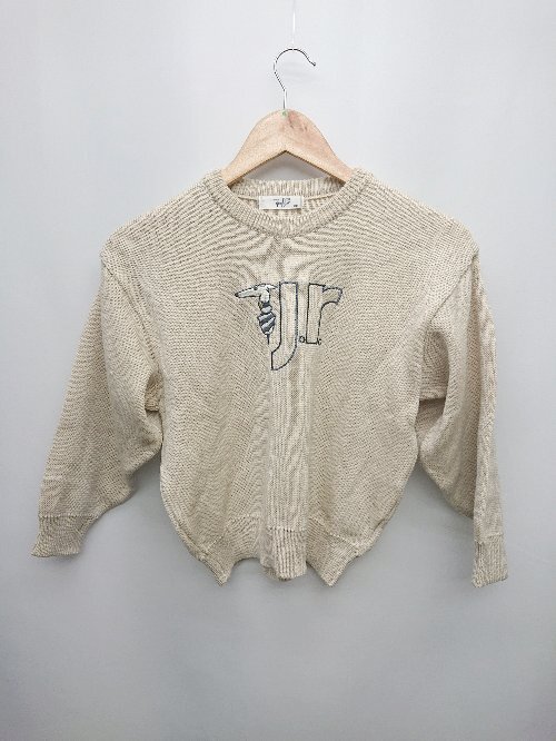 ◇ TRUSSARDI トラサルディ クルーネック 刺繍 キッズ 子供服 長袖 ニット セーター サイズ130 ライトベージュ系 メンズ P拍卖