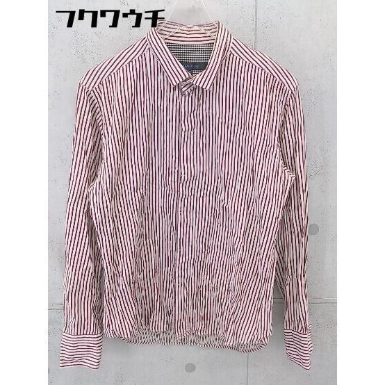 ◇ ◎ ABAHOUSE アバハウス ストライプ 比翼 長袖 シャツ サイズ2 バーガンディ系 ホワイト メンズ拍卖