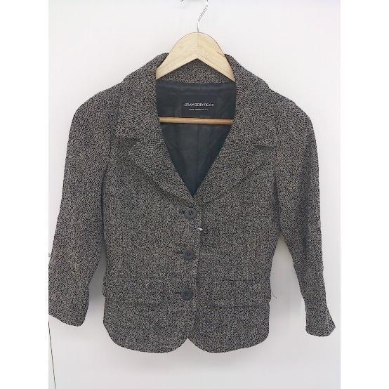 ◇ ◎ STRAWBERRY FIELDS ウール 長袖 ジャケット ブレザー ブラック グレージュ レディース拍卖