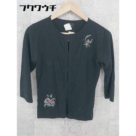 ◇ iCB アイシービー 花柄 刺繍 長袖 カーディガン S ブラック マルチ * 1002800305476拍卖