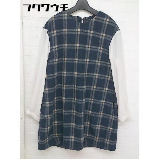 ◇ PAGEBOY ページボーイ ALICIA チェック 切替 長袖 ミニ ワンピース サイズF ネイビー レディース拍卖