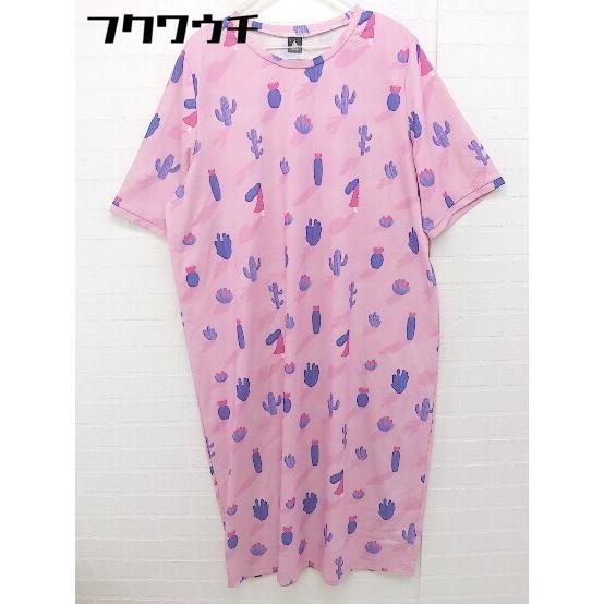 ◇ merlot メルロー 総柄 デザイン 半袖 ロング ワンピース ピンク レディース拍卖