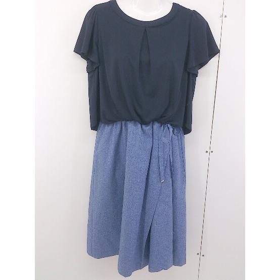 ◇ Couture brooch anatelier ウエストゴム リボン 半袖 膝丈 ワンピース サイズ38 ネイビー レディース拍卖