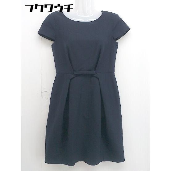 ◇ STRAWBERRY-FIELDS ストロベリーフィールズ バックジップ 半袖 膝丈 ワンピース ネイビー レディース拍卖