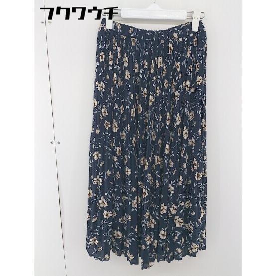 ◇ LOWRYS FARM ローリーズファーム 花柄 膝下丈 ギャザー スカート サイズF ネイビー マルチ レディース拍卖