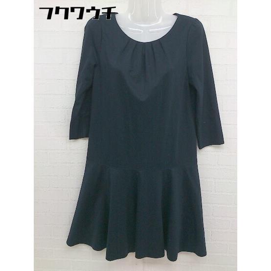 ◇ NATURAL BEAUTY ナチュラルビューティー 七分袖 膝丈 ワンピース サイズ36 ネイビー レディース拍卖