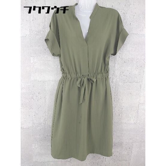 ◇ STRAWBERRY-FIELDS ストロベリーフィールズ ウエストゴム 半袖 膝下丈 ワンピース カーキ レディース拍卖