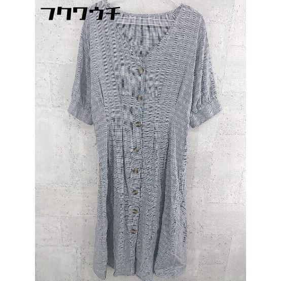 ◇ INTERPLANET インタープラネット チェック 五分袖 膝下丈 ワンピース サイズF ホワイト ブラック レディース拍卖