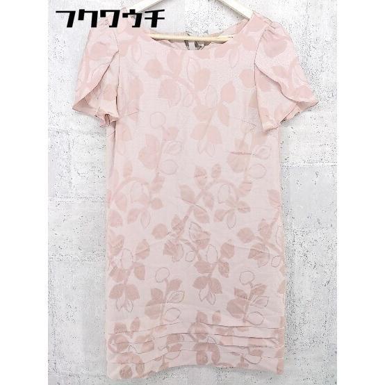 ◇ STRAWBERRY FIELDS 総柄 フレアスリーブ 半袖 膝丈 ワンピース サイズ2 ピンクベージュ レディース拍卖