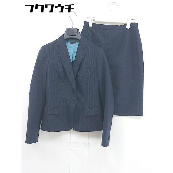 ◇ ONLY オンリー ストライプ 膝丈 シングル スカート スーツ 上下 サイズ7号 ネイビー レディース拍卖