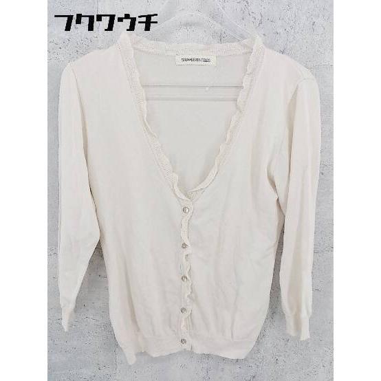 ◇ ◎ STRAWBERRY-FIELDS ストロベリーフィールズ フリル 長袖 カーディガン ベージュ レディース拍卖