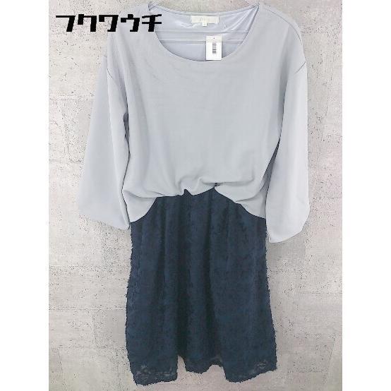 ◇ grove グローブ 長袖 膝下丈 ワンピース Mサイズ グレー ネイビー レディース拍卖