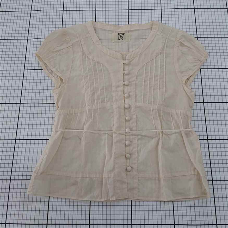 ◇ ⊂ アールエヌエー RNA N B-1419 綿100% 半袖ブラウス ベージュ系 Mサイズ レディース E拍卖