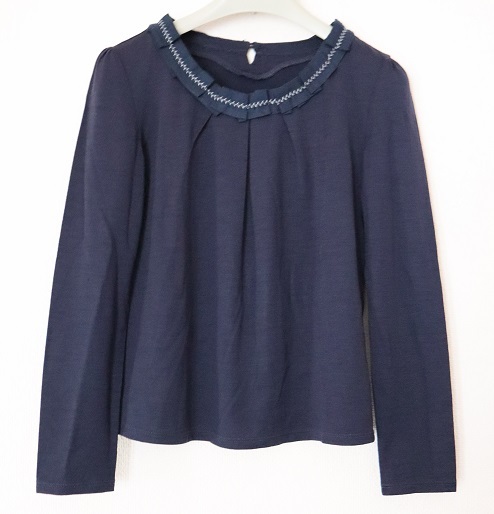 凝ったデザイン!courreges クレージュ 長袖 トップス カットソー 38 ネイビー 毛ポリエステル 51.5 38 45拍卖