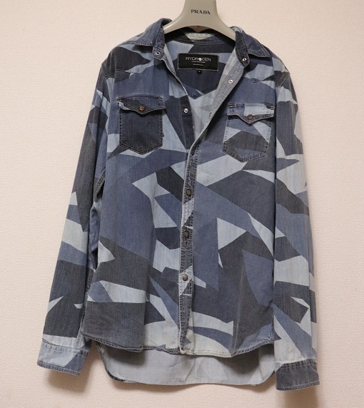 イタリー製!定価4万位 HYDROGEN ハイドロゲン 長袖 シャツ ライトブルー Lサイズ イタリア ドクロ拍卖