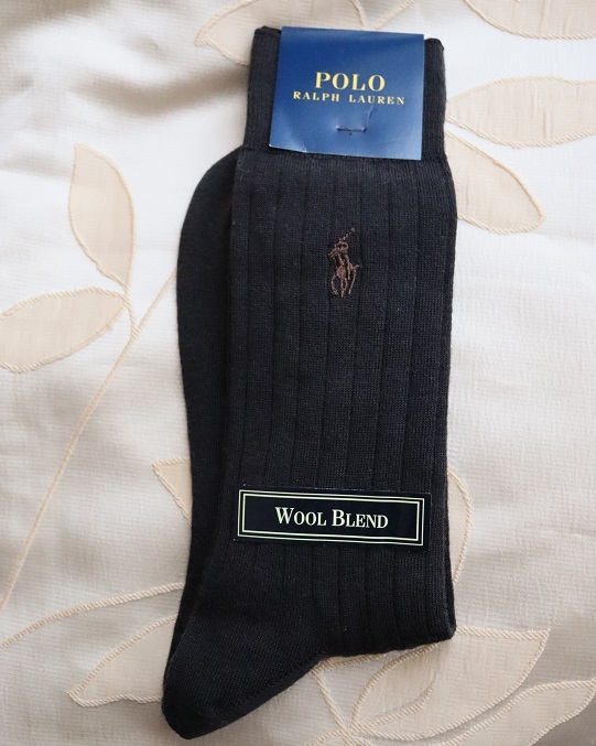 ロゴ刺繍入り!POLO RALPH LAUREN ポロ ラルフローレン 靴下 ソックス メンズ 25~27cm ダークブラウン ナイガイ 未使用品 拍卖