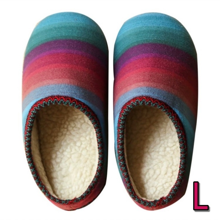 送料無料★即納 新品 防寒 ボア もこもこ ストライプ 暖かい ルームシューズ 保温 可愛い 室内履き 室内スリッパ ★赤系ボーダー/L拍卖