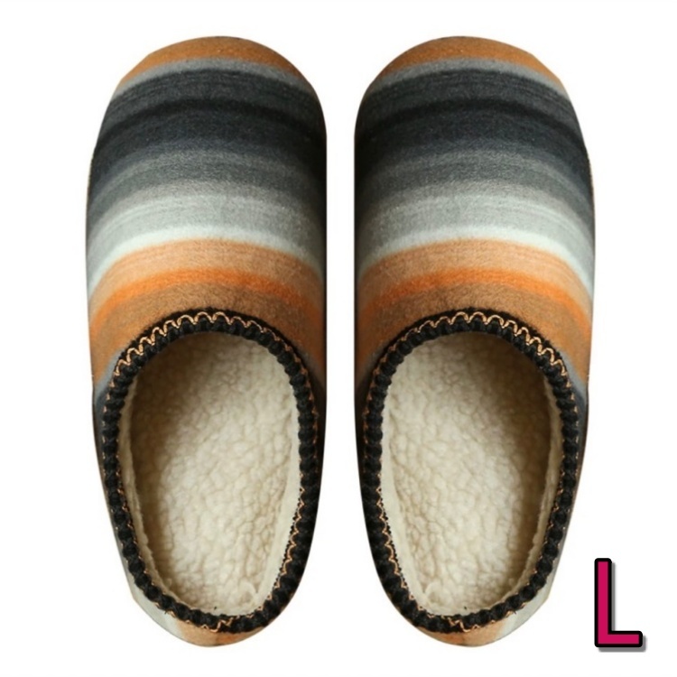 送料無料★即納 新品 防寒 ボア もこもこ ストライプ 暖かい ルームシューズ 保温 可愛い 室内履き 室内スリッパ ★橙系ボーダー/L拍卖