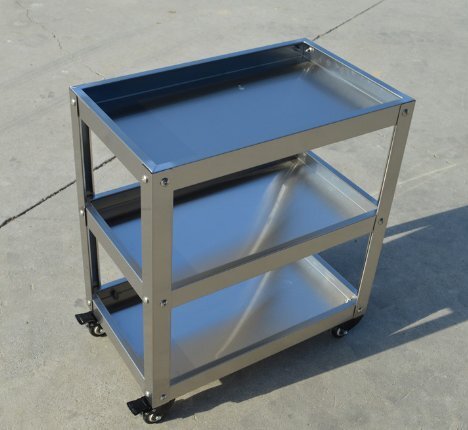 ステンレスキャビネット台車多機能棚三階手押し補修収納棚移動工具車です拍卖