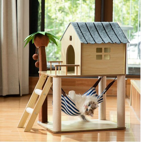 猫の巣猫の木剣麻のハンモック椰子の木爪を研ぐおもちゃ島の手作り猫柱をつかむ棚一体猫です拍卖