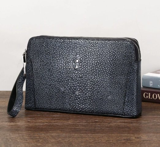 光面真珠魚紋男性大手バッグ二重ファスナー手持ちバッグ多機能ホルダーバッグ拍卖