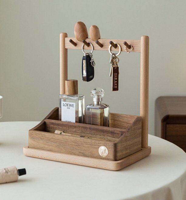 鍵収納玄関置物玄関ホールデスクトップラック無垢材入り口入りアクセサリー化粧品口紅収納ケース拍卖