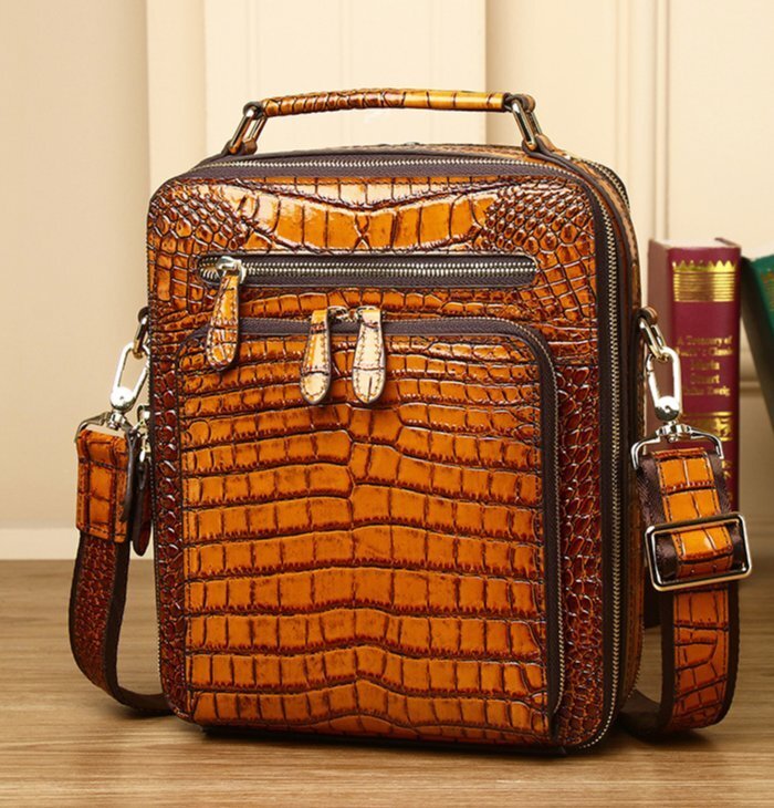 ワニの紋のハンドバッグの新モデルビジネスボックスの大容量の男性の単一の肩のバッグ縦款の斜めのショルダーバッグです拍卖