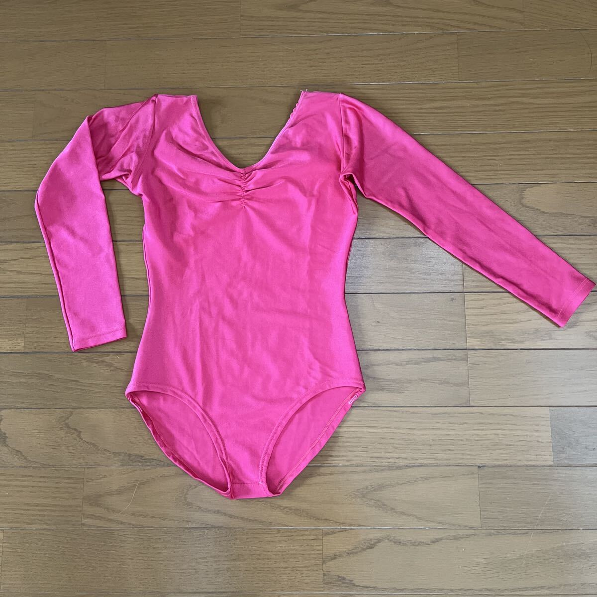 レオタード 長袖 サイズLM san-ichi ・光沢ピンク 無地 バレエ ダンス 体操 フィットネス 少しレトロ 日本製 拍卖