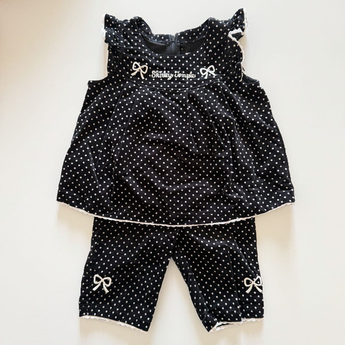 シャーリーテンプル 水玉ドットセットアップ 90cm 白黒拍卖