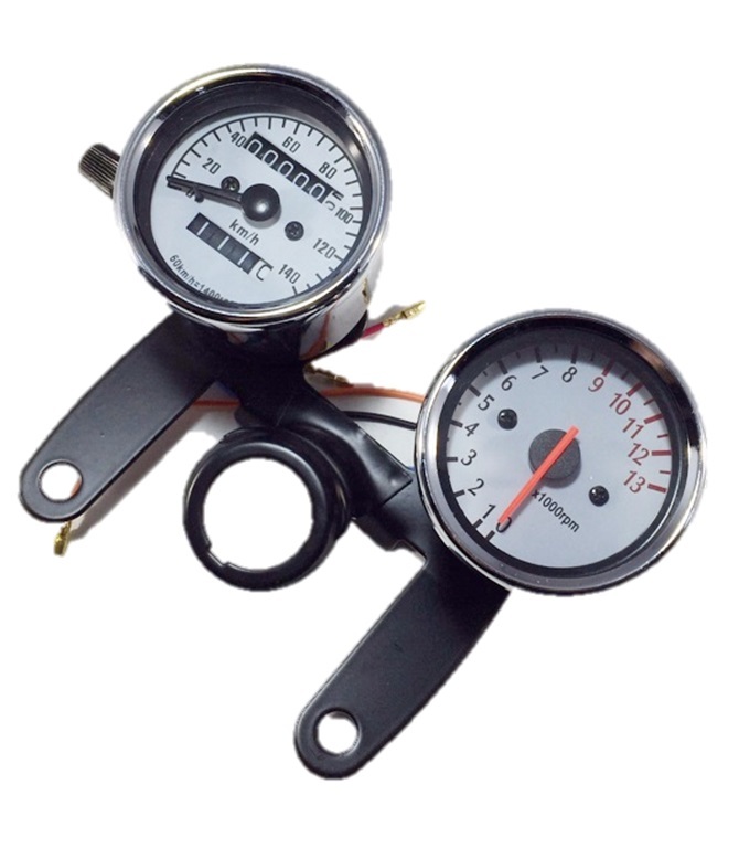12V 電気式 タコメーター & 機械式 スピードメーター セット ホワイトパネル 60mm ステー カスタム パーツ モンキー ゴリラ 等 汎用拍卖