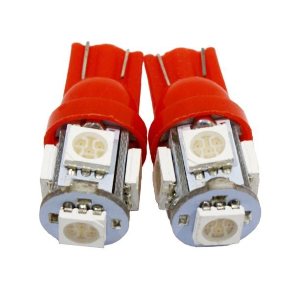 Б 【メール便】 高輝度 汎用 LED バルブ T10/T13/T16 5連 24V SMD 3chip シングル ポジション ナンバー ルーム トラック 2個 レッド/赤拍卖