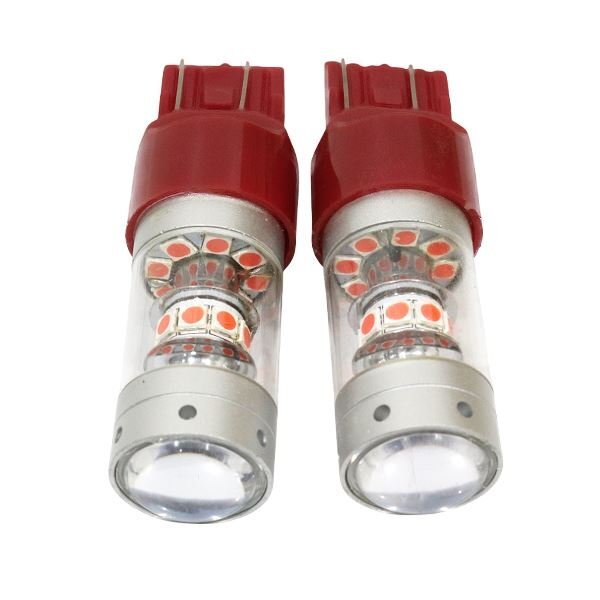 Б 高輝度 UFO型 プロジェクターレンズ 超広角照射 LED バルブ T20 ダブル球 SMD 150W 12V-24V 無極性 ウィンカー ランプ 2個 レッド/赤拍卖