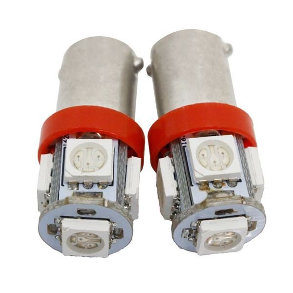Б 【メール便】 LED バルブ BA9s/G14 平行ピン 180度 SMD 3chip 12V 5連 シングル ランプ ナンバー灯 ポジション ルーム 2個 レッド/赤拍卖