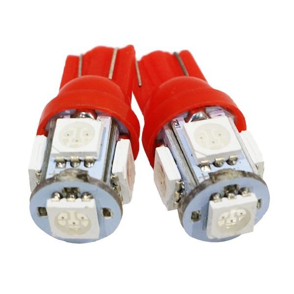 Б 【メール便】 高輝度 汎用 LED バルブ T10 SMD 5連 シングル ポジション ナンバー ルーム ランプ ライセンス ウェッジ 2個 レッド/赤拍卖