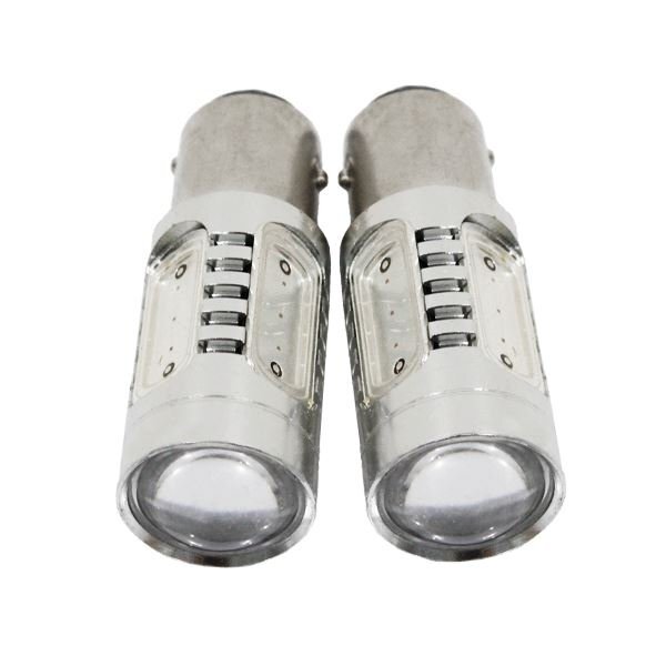 Б スクエアチップ プロジェクターレンズ LED バルブ S25/BAY15d ダブル 段違い 180度 COB 7.5W 面発光 5連 バックランプ 2個 アンバー/橙拍卖