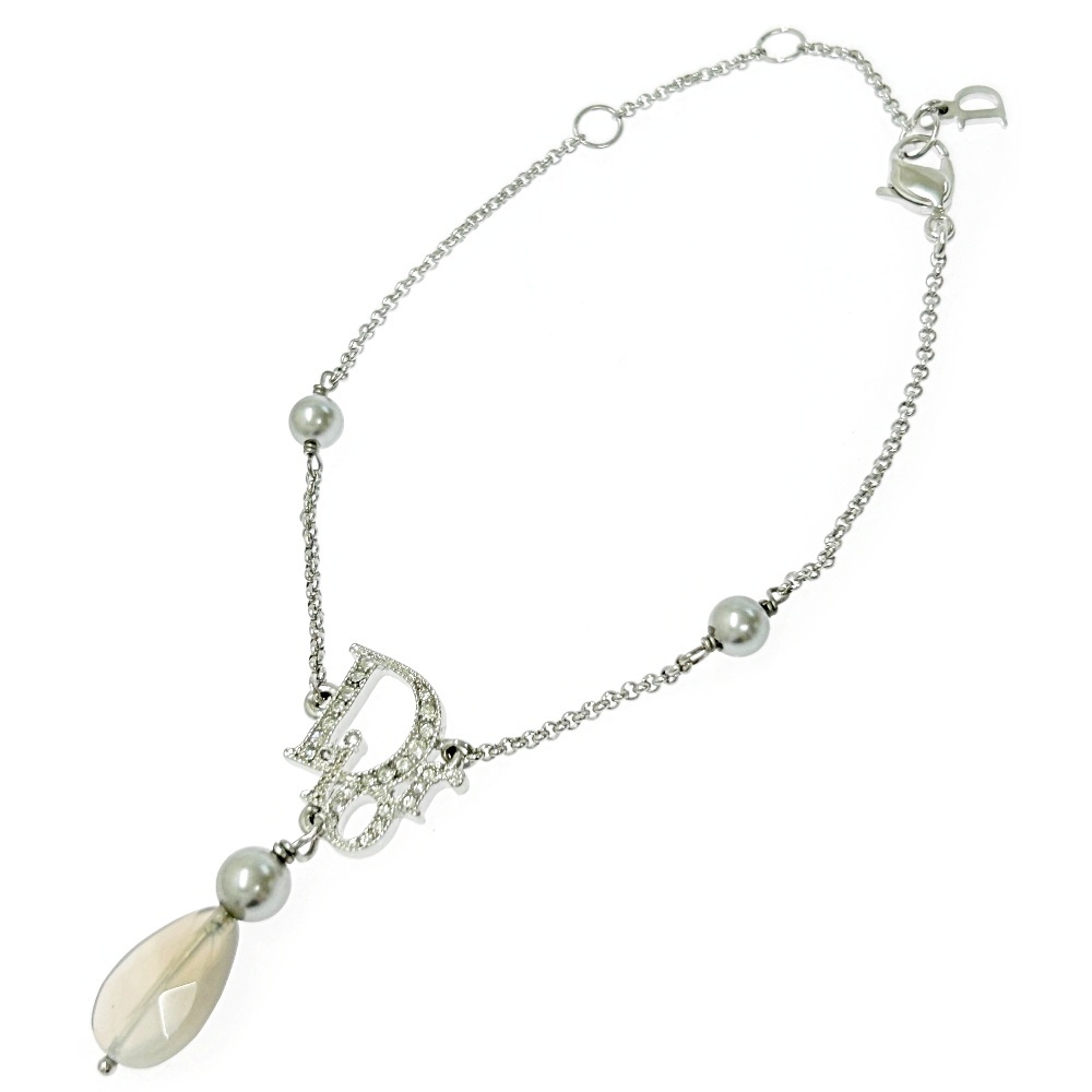 Christian Dior クリスチャンディオール メタル ラインストーン フェイクパール Diorロゴ ブレスレット シルバー 305483 ブレスレット拍卖