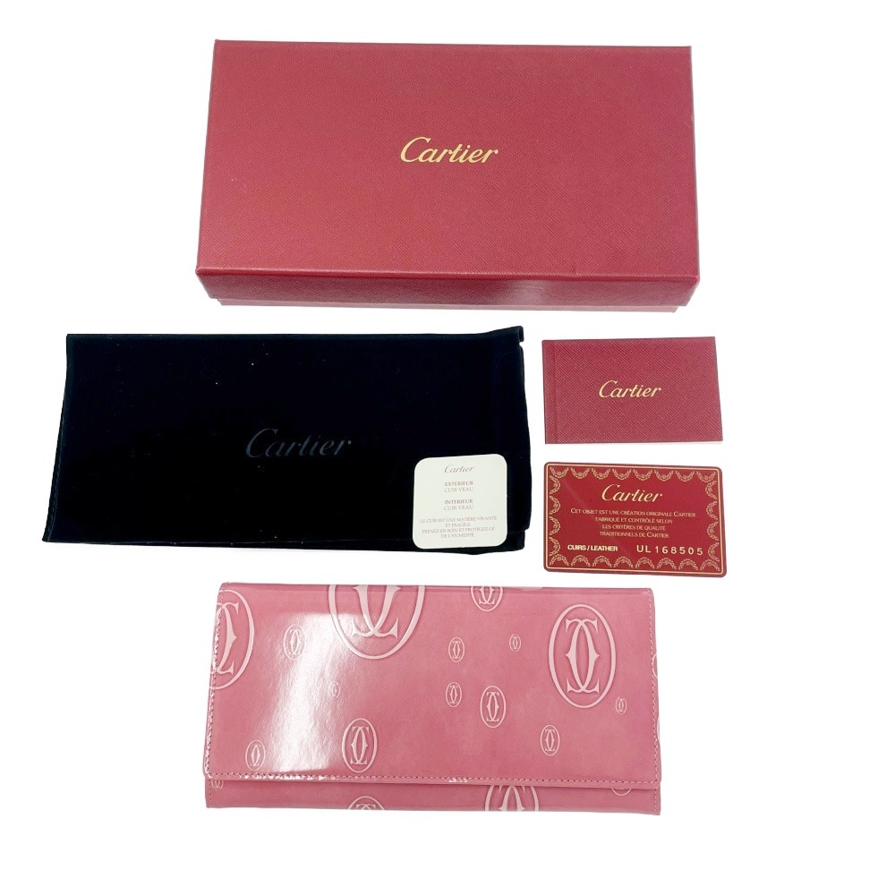 【箱付き】 CARTIER カルティエ パテントレザー ハッピーバースデー 長財布 ピンク 491679 長財布拍卖