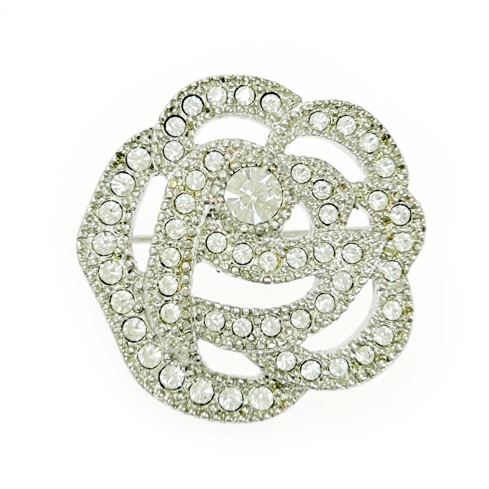 Christian Dior クリスチャンディオール メタル ラインストーン フラワーモチーフ ブローチ シルバー 501631 ブローチ拍卖