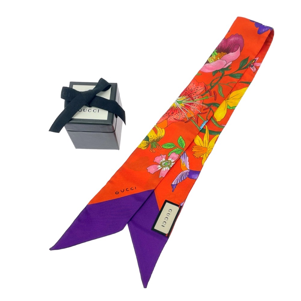 【箱付き】 GUCCI グッチ シルク 花柄 ネックボウ スカーフ マルチカラー 492010 スカーフ拍卖