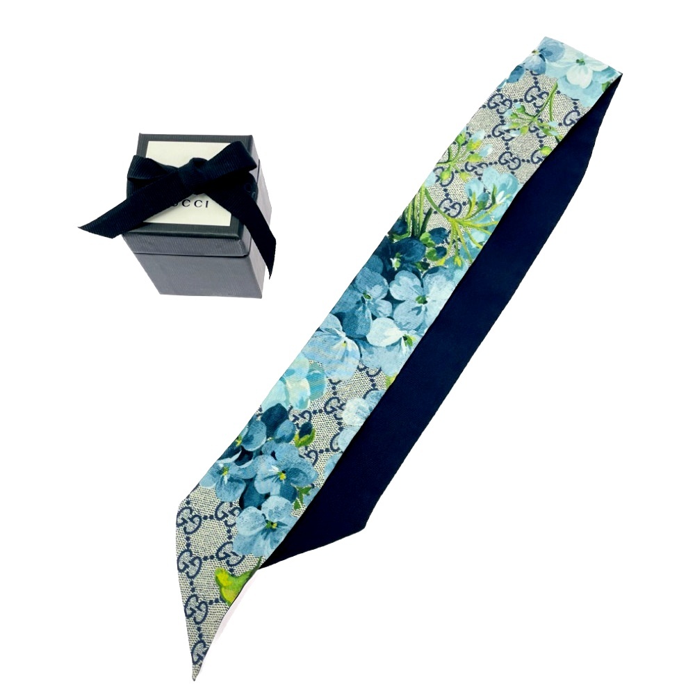 【箱付き】 GUCCI グッチ シルク 花柄 GG ネックボウ スカーフ ブルー 492009 スカーフ拍卖