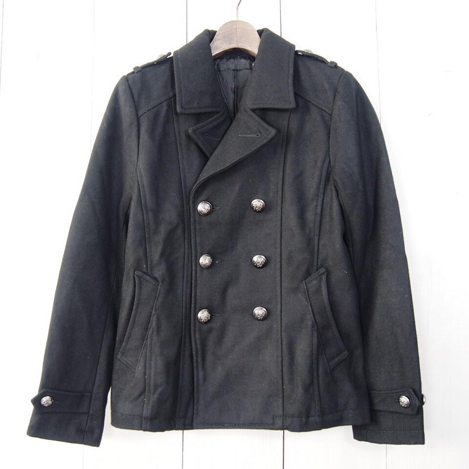 フーガ FUGA エンブレムボタン ウールダブルジャケット ピーコート(46)ブラック拍卖
